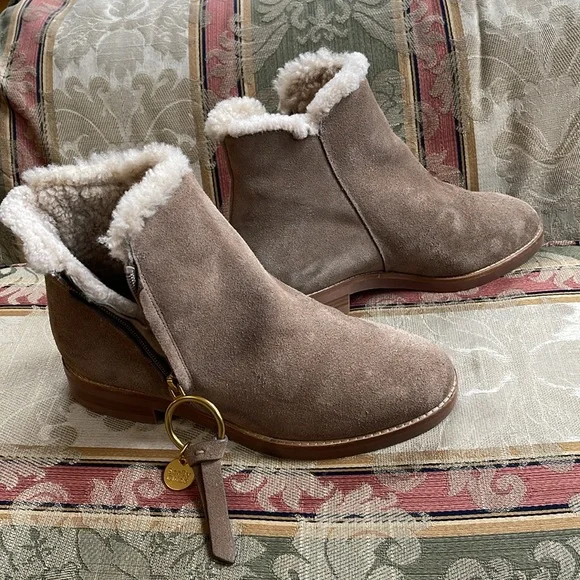 SEE BY CHLOE’ Louise Womens Leather Zip-On Shearling Ankle BootsN10-11